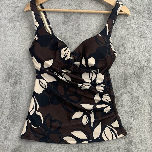 Miraclesuit Tankini Women's Sz 10 Brown Floral Myrra Underwire Bra Swim Suit Top - Picture 5 of 8